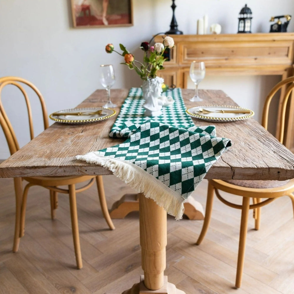 BowLift | Tasseled Diamond Checkered Table Runner