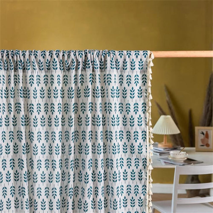 BowLift | Teal Blue Leaves Semi Sheer Curtains