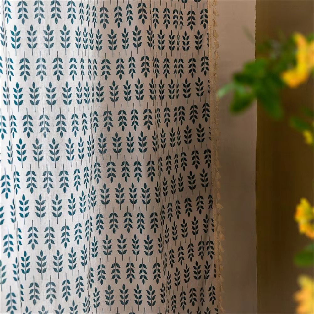 BowLift | Teal Blue Leaves Semi Sheer Curtains