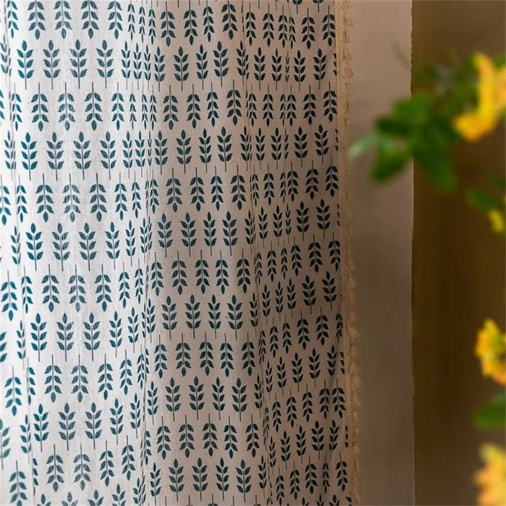 BowLift | Teal Blue Leaves Semi Sheer Curtains