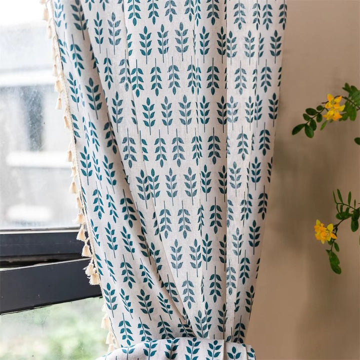 BowLift | Teal Blue Leaves Semi Sheer Curtains