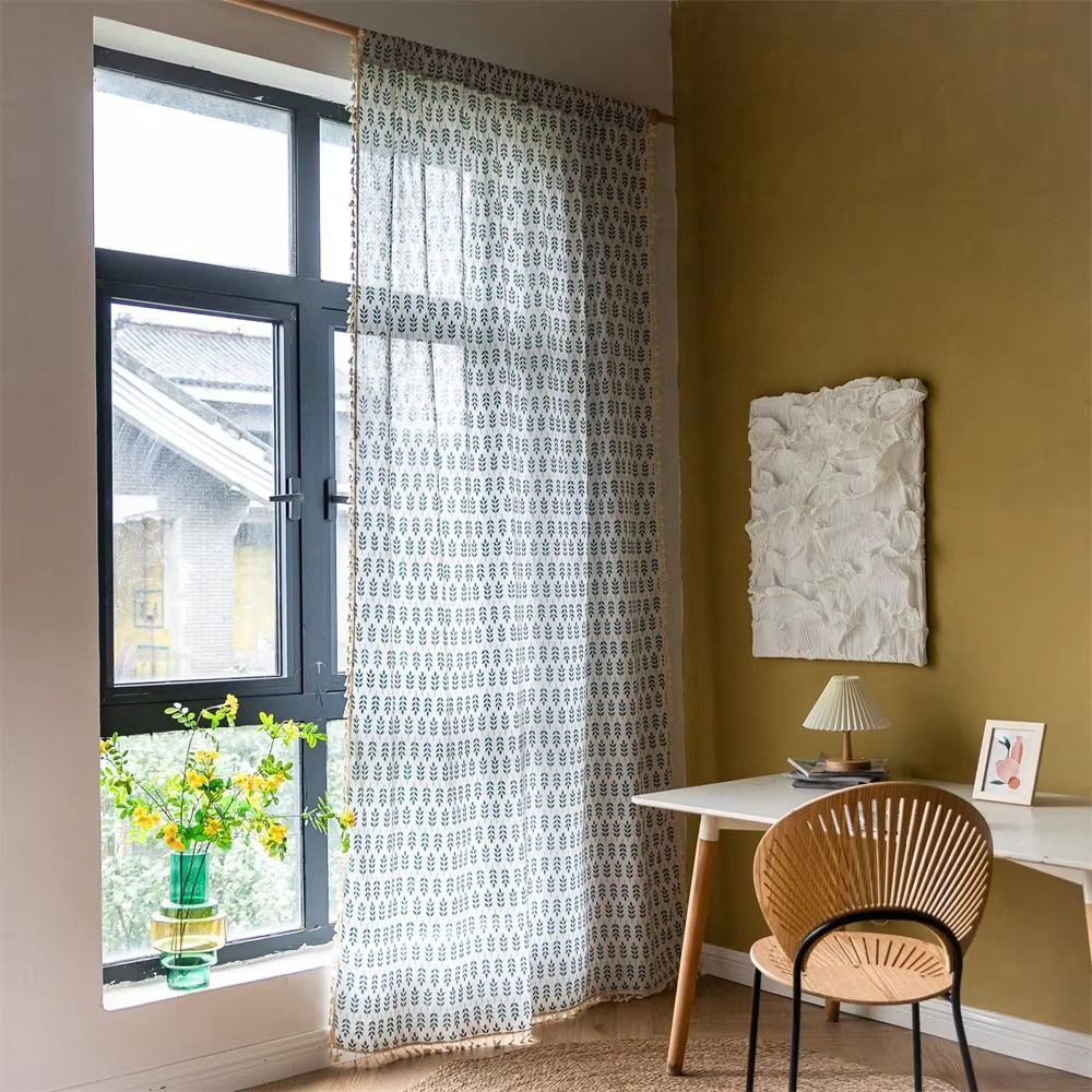BowLift | Teal Blue Leaves Semi Sheer Curtains