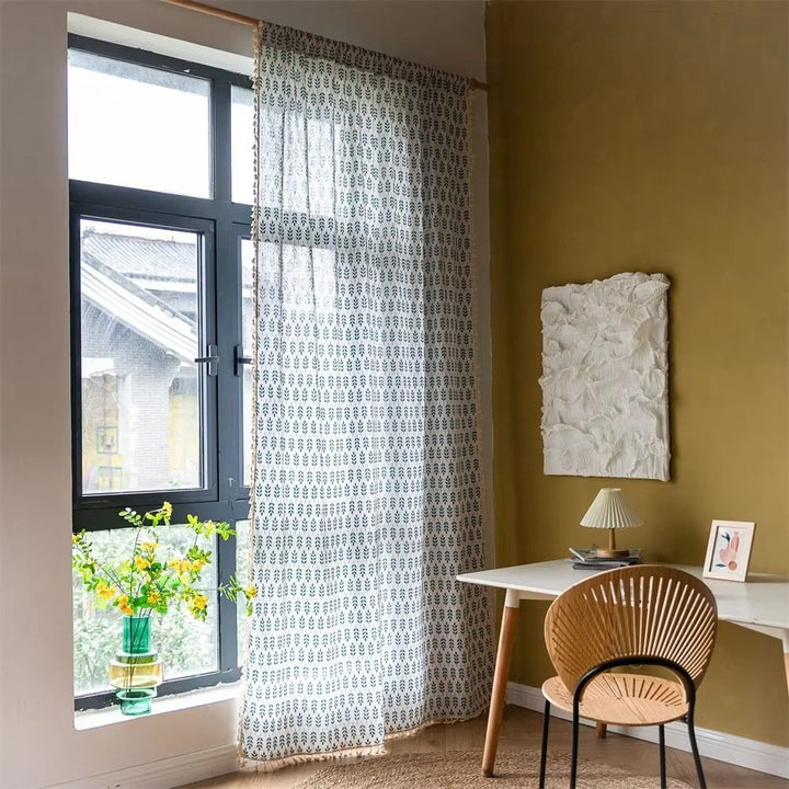 BowLift | Teal Blue Leaves Semi Sheer Curtains