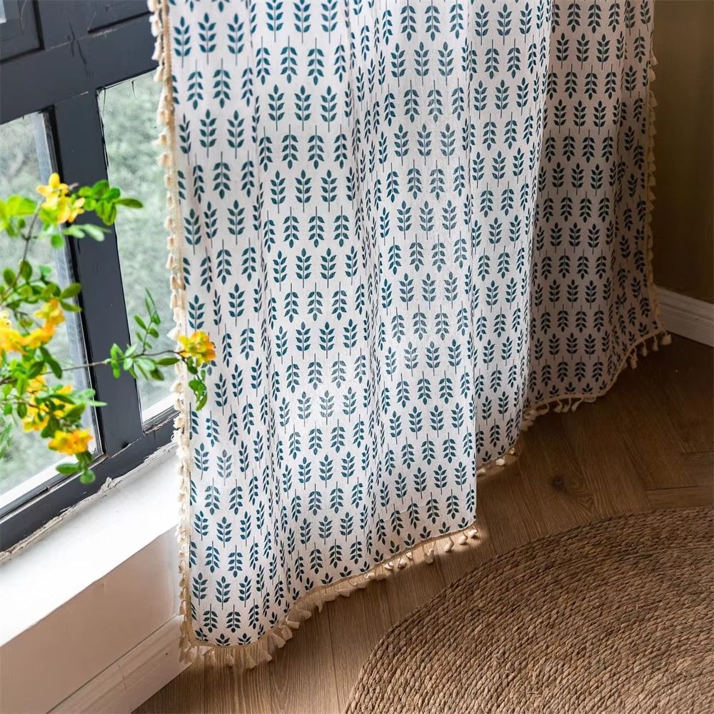 BowLift | Teal Blue Leaves Semi Sheer Curtains