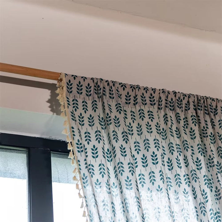 BowLift | Teal Blue Leaves Semi Sheer Curtains