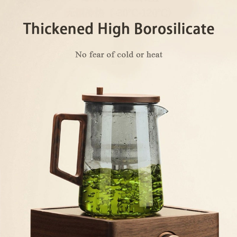 BowLift | Large Capacity Glass Teapot, Household High Temperature Resistant Walnut Tea And Water Separation Teapot