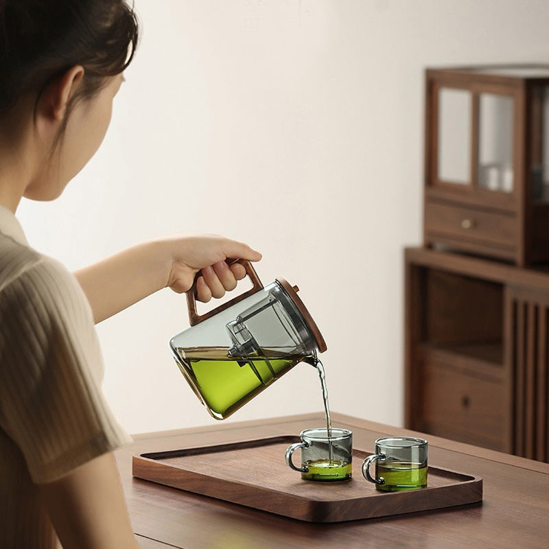 BowLift | Large Capacity Glass Teapot, Household High Temperature Resistant Walnut Tea And Water Separation Teapot