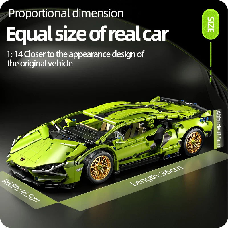 BowLift | Racing Supercar Building Blocks | 1280 Pieces, Wireless Control & Realistic 1:14 Scale Model for Kids and Adults