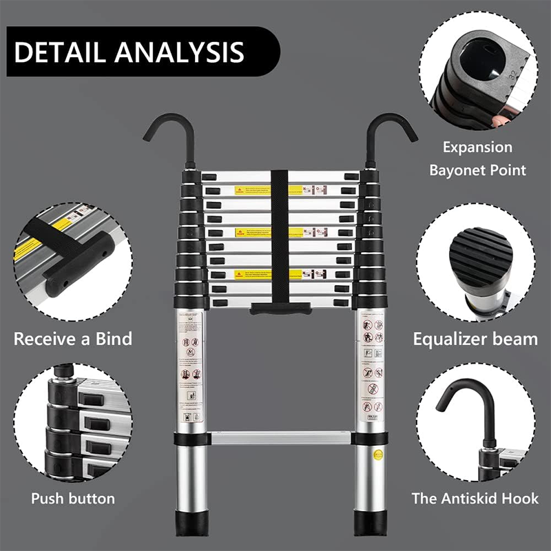 BowLift | Telescoping Ladder, Aluminum Alloy, 3.2 Meters, Non-Slip Folding Ladder, Multi-Purpose Ladder, Removable Handrails, Telescopic Ladder, Multi-Function Ladder, Maximum Load-Bearing Capacity 150 Kg