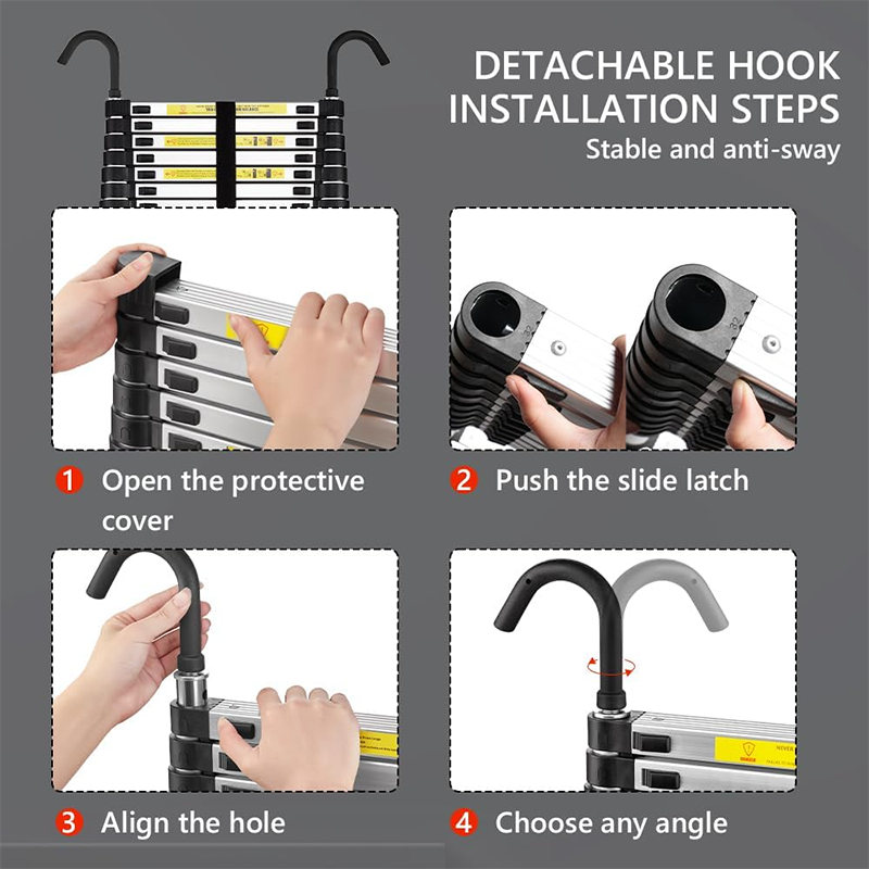 BowLift | Telescoping Ladder, Aluminum Alloy, 3.2 Meters, Non-Slip Folding Ladder, Multi-Purpose Ladder, Removable Handrails, Telescopic Ladder, Multi-Function Ladder, Maximum Load-Bearing Capacity 150 Kg