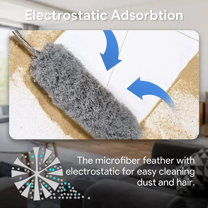 BowLift | Telescopic dust duster with extra long microfiber head (Free 3 replacement cleaning heads)