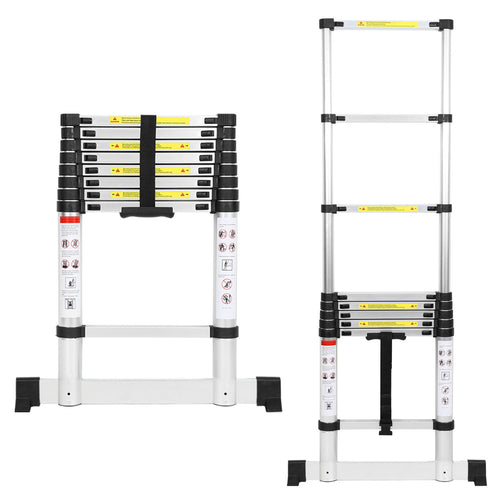 Telescopic ladder Aluminium Load capacity up to 150kg 2.6m-5m with stabilizer | Bowlift