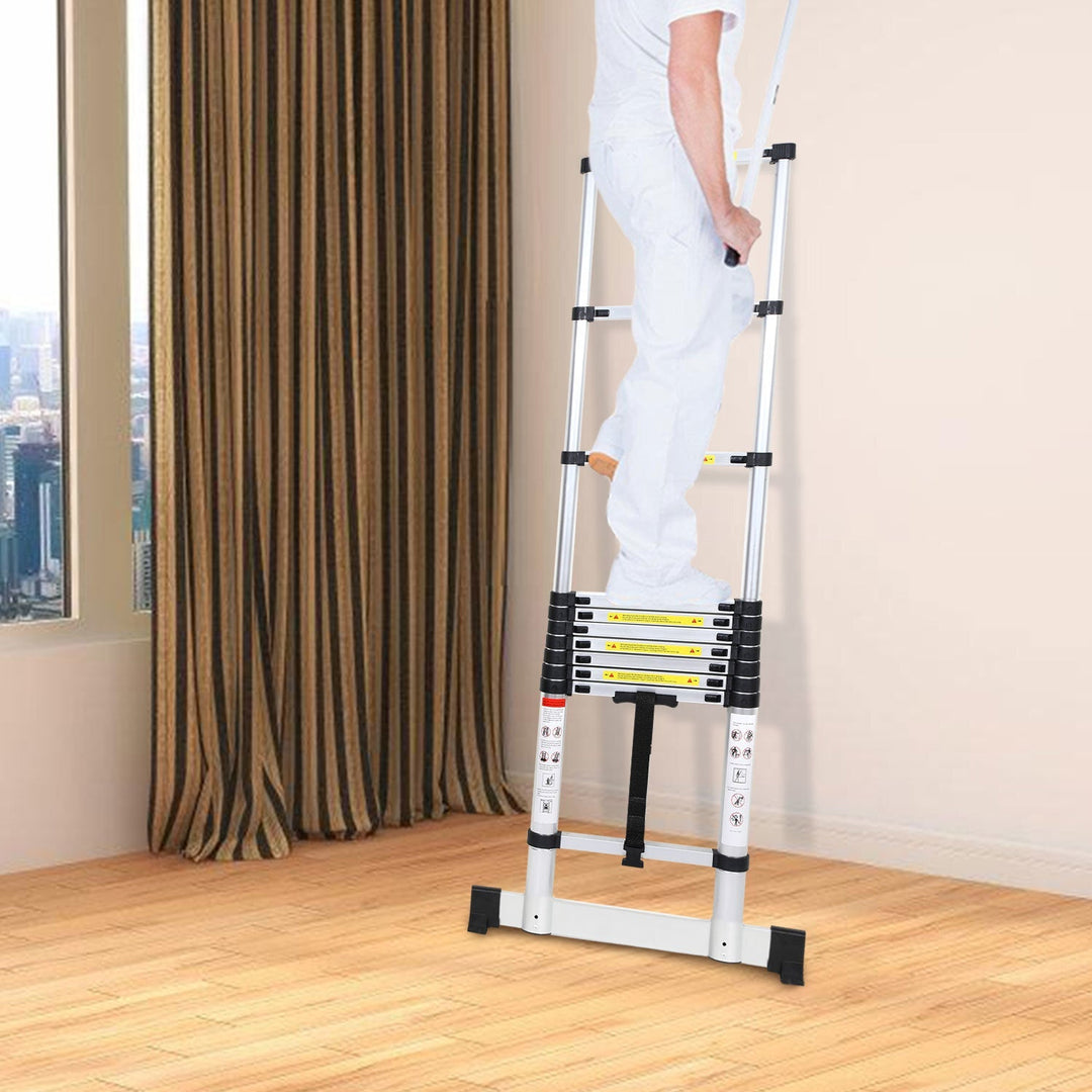 Telescopic ladder Aluminium Load capacity up to 150kg 2.6m-5m with stabilizer | Bowlift