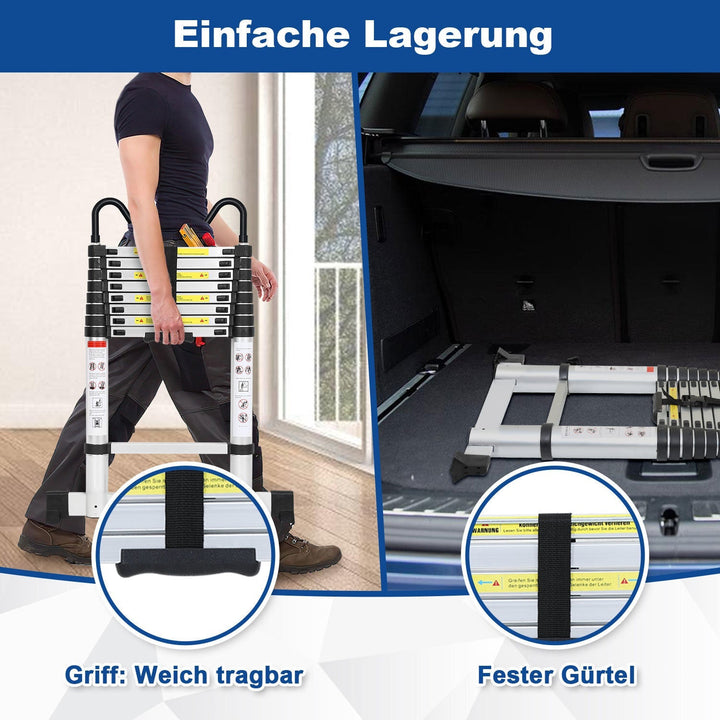 Telescopic ladder with 2 removable hooks with stabilizer | Bowlift