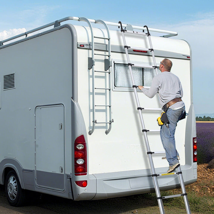 Telescopic ladder with 2 removable hooks with stabilizer | Bowlift