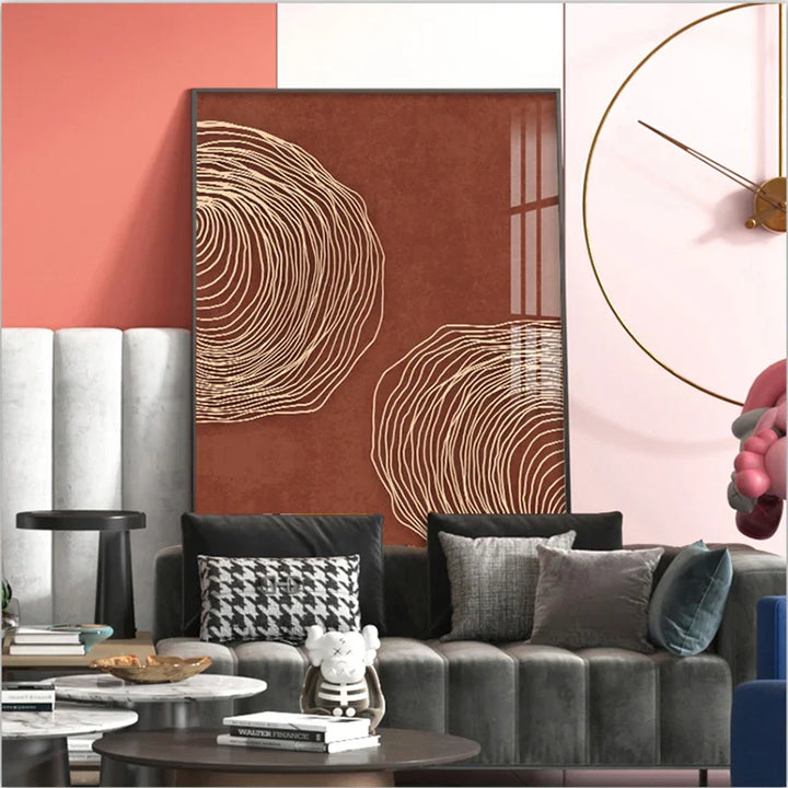 Terracotta Contours Abstract Minimalist Aesthetics Wall Art Fine Art Canvas Prints For Modern Apartment Living Room Foyer Home Office Decor | Bowlift
