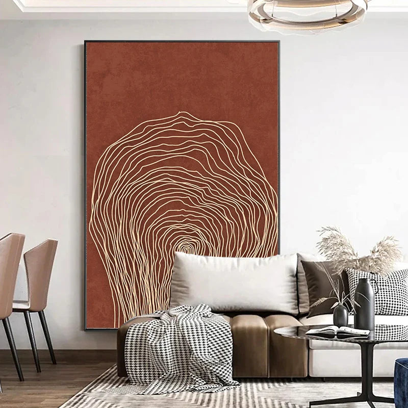 Terracotta Contours Abstract Minimalist Aesthetics Wall Art Fine Art Canvas Prints For Modern Apartment Living Room Foyer Home Office Decor | Bowlift