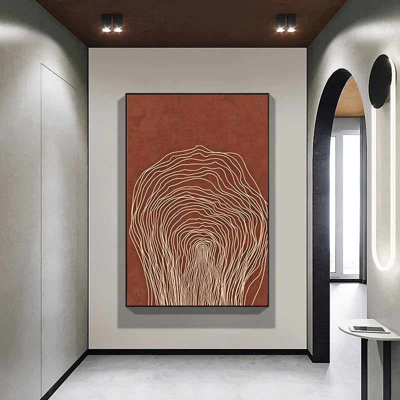 Terracotta Contours Abstract Minimalist Aesthetics Wall Art Fine Art Canvas Prints For Modern Apartment Living Room Foyer Home Office Decor | Bowlift