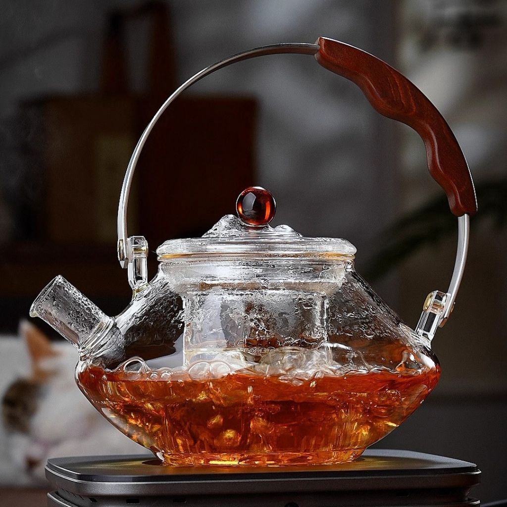 BowLift | Thesora – Premium Glass Brew Teapot with Removable Infuser & Wooden Handle (750ml)
