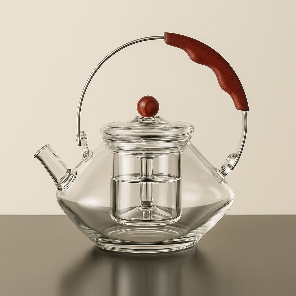BowLift | Thesora – Premium Glass Brew Teapot with Removable Infuser & Wooden Handle (750ml)