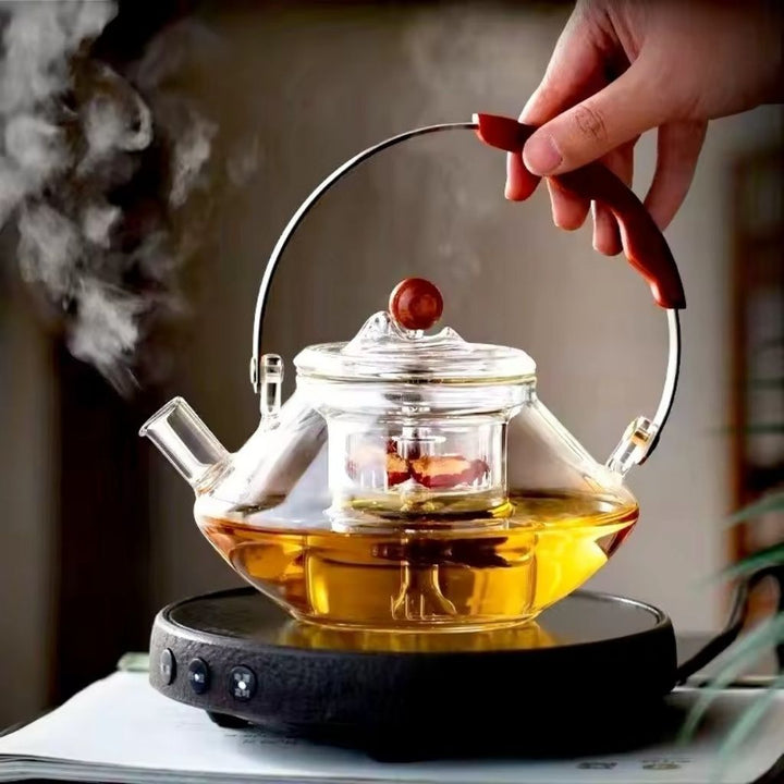 BowLift | Thesora – Premium Glass Brew Teapot with Removable Infuser & Wooden Handle (750ml)
