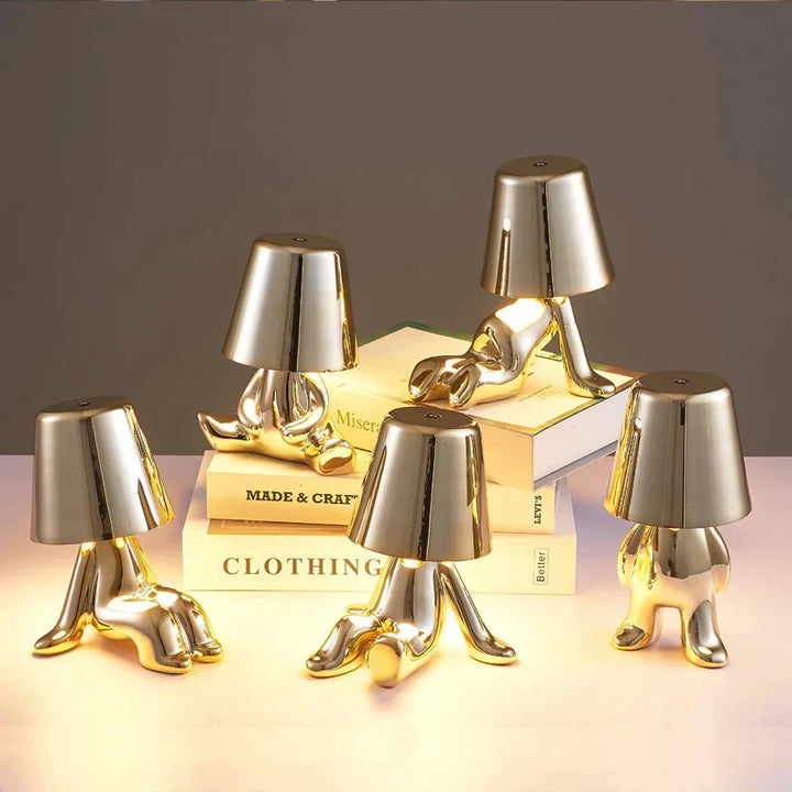 BowLift | Golden Man LED Thinking Table Lamp – Playful Nightstand Lamp for Bedroom & Decor