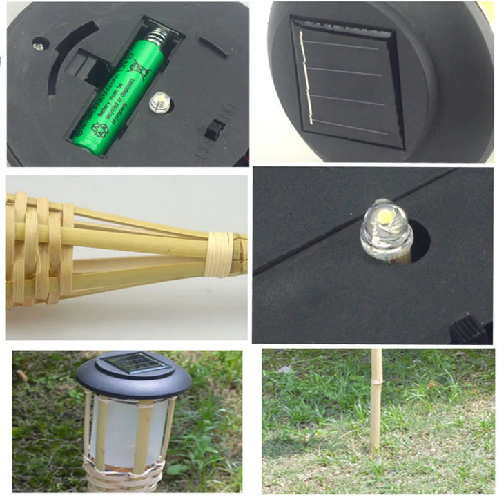 Solar-powered garden torches in bamboo design – Weatherproof LED decorative lighting for outdoors | Bowlift