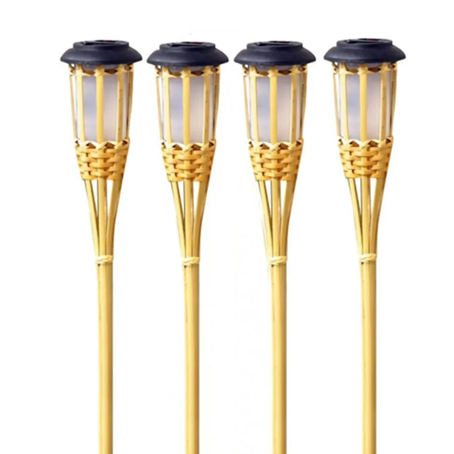 Solar-powered garden torches in bamboo design – Weatherproof LED decorative lighting for outdoors | Bowlift