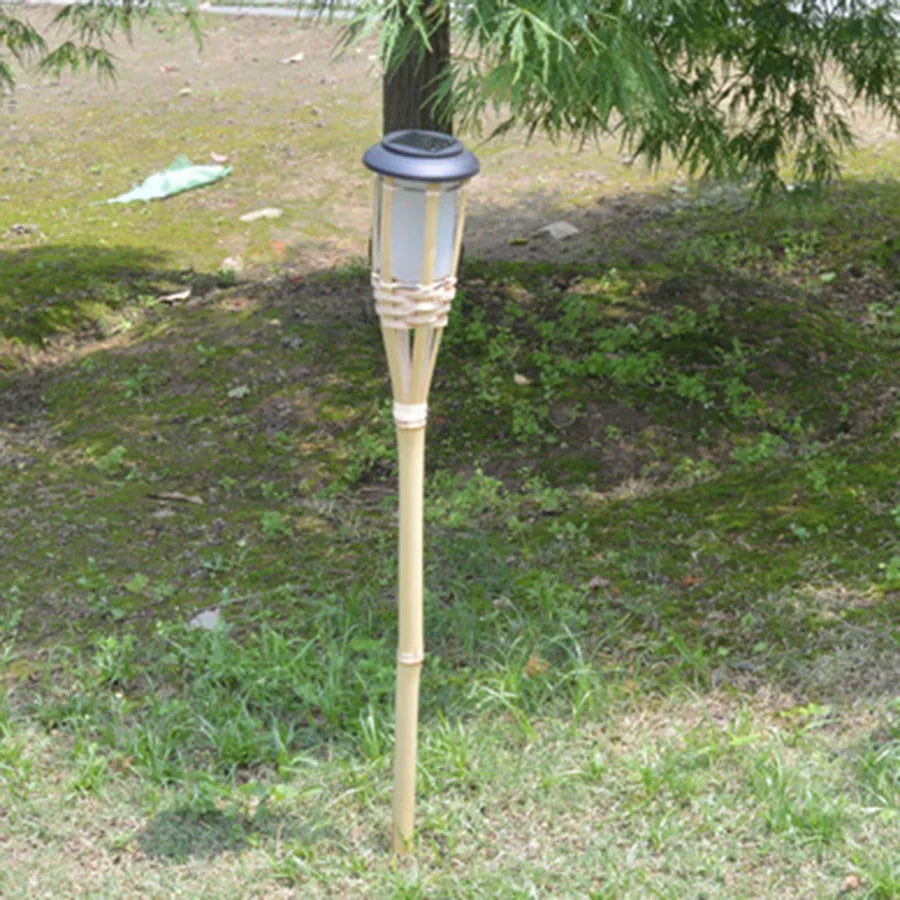 Solar-powered garden torches in bamboo design – Weatherproof LED decorative lighting for outdoors | Bowlift