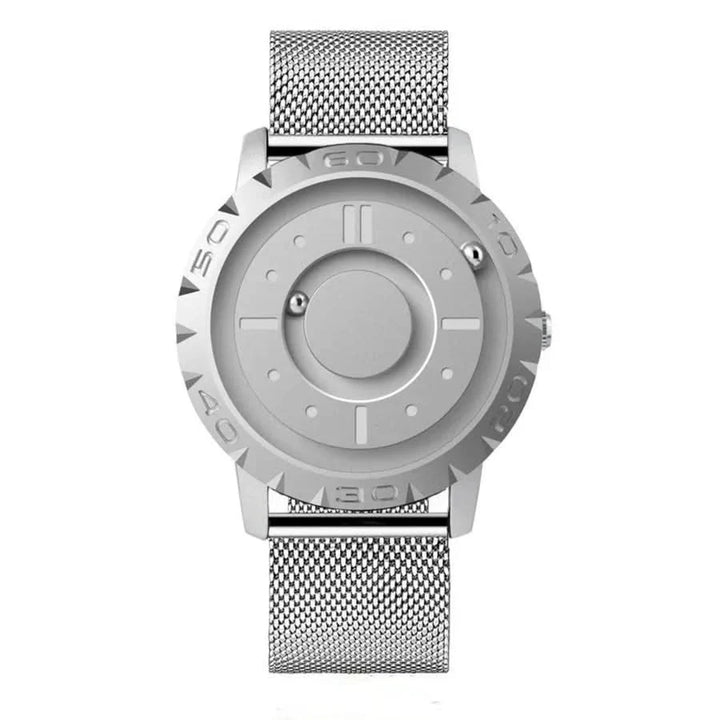BowLift | Magnetic ball watch with stainless steel case & mesh bracelet - Futuristic time display for technology lovers