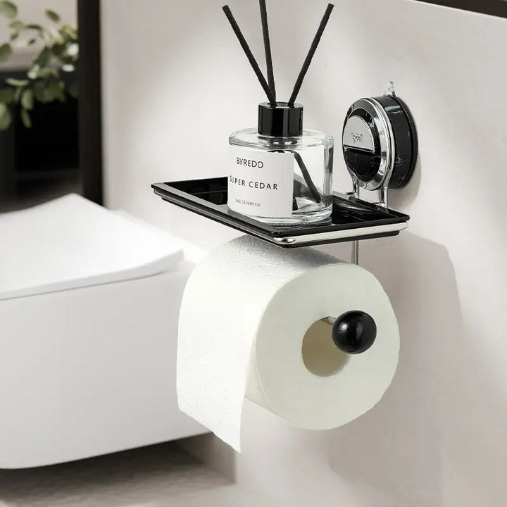 BowLift | Stainless Steel Toilet Paper Holder with Suction Mechanism – No Drilling
