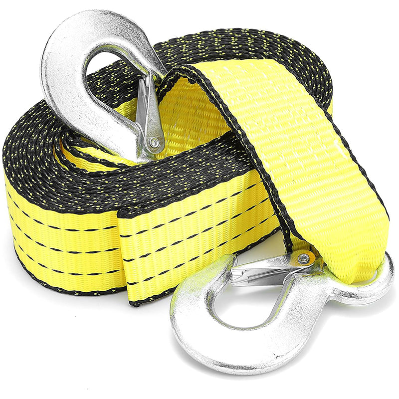 BowLift | Heavy Duty Tow Straps with Hooks 2”x20’ 15,000 LBS Metal Safety Hooks Woven Polyester Webbing for Trailers and Farm Cleaning