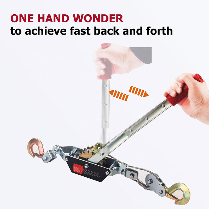 BowLift | 2 Ton Capacity Heavy Duty Come Along Tool with Dual Gears with 12FT Steel Cable 2 Hooks Hand Winch Tool