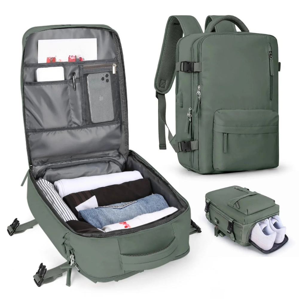 BowLift | Travel Rucksack Backpack | Large Compartments Shoe Pocket