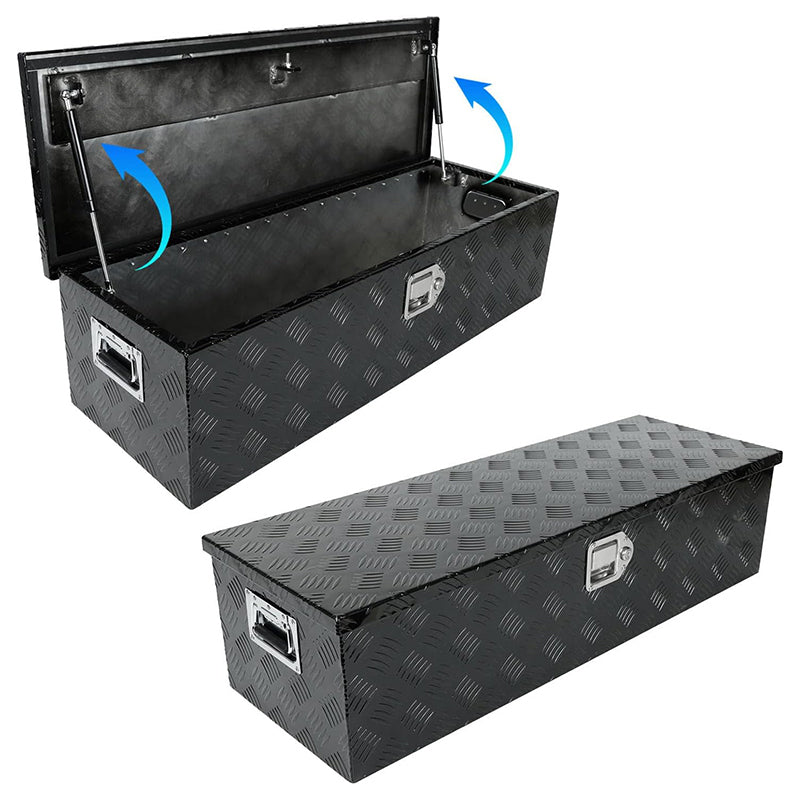 BowLift | 39" Heavy Duty Aluminum Stripes Plated Tool Box Pick Up Truck Toolbox Storage Organizer with Side Handle, Lock and Keys