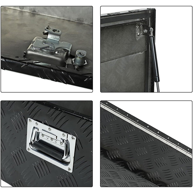 BowLift | 39" Heavy Duty Aluminum Stripes Plated Tool Box Pick Up Truck Toolbox Storage Organizer with Side Handle, Lock and Keys