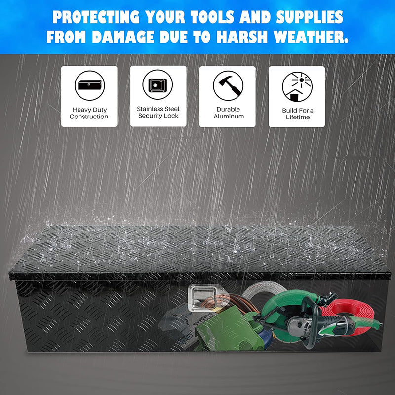 BowLift | 39" Heavy Duty Aluminum Stripes Plated Tool Box Pick Up Truck Toolbox Storage Organizer with Side Handle, Lock and Keys