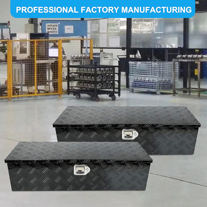 BowLift | 39" Heavy Duty Aluminum Stripes Plated Tool Box Pick Up Truck Toolbox Storage Organizer with Side Handle, Lock and Keys