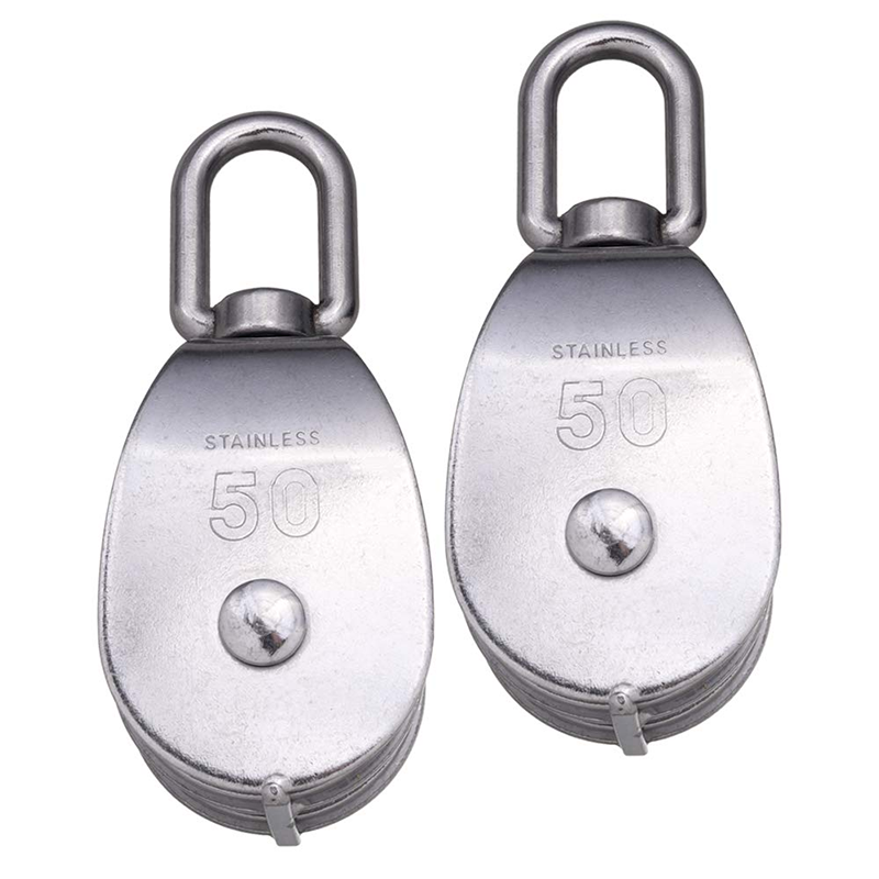 BowLift | 2 Pack M50 Lifting Double Pulley Block 304 Stainless Steel Crane Swivel Hook Double Pulley Roller Loading