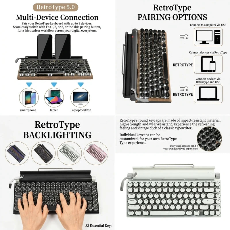 Retro Wireless Keyboard for Focused Work