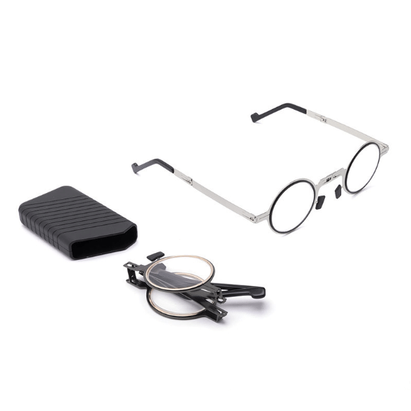 BowLift | Titanium Reading Glasses with Blue Light Protection – Foldable and Lightweight, Silver, Round/Square