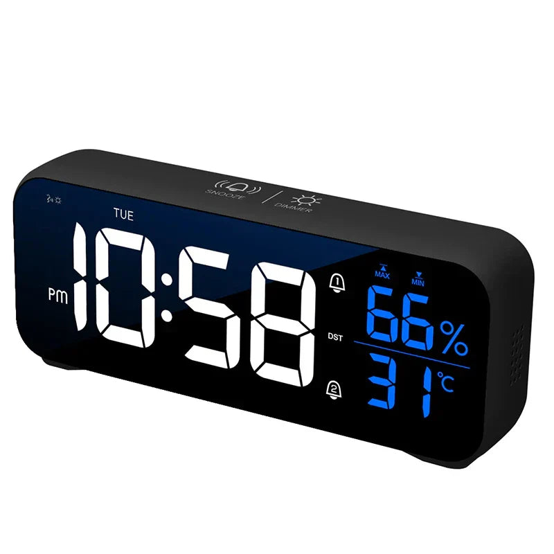 Multipurpose Musical LED Desk Clock with Alarm Function, Temperature and Humidity Display – Digital Clock for Desk and Bedroom | Bowlift