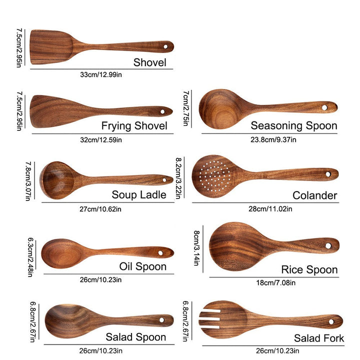 Natural Wood Tableware and Kitchen Tool Set - Non-Scratch & Easy to Clean Bowlift