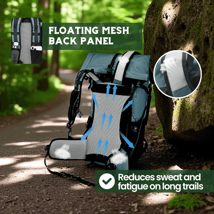 BowLift | Ultralight 50L adventure backpack with rolltop and ripstop nylon