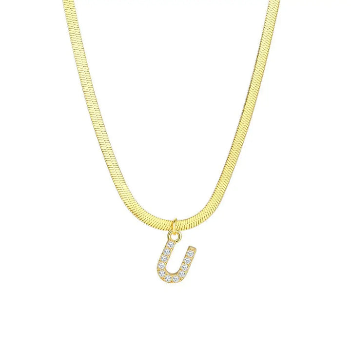 BowLift | Dainty Diamond Letter Initial Herringbone Necklace