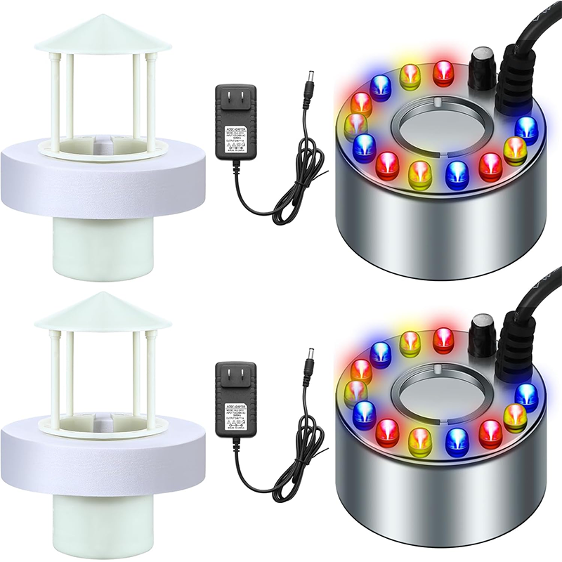 BowLift | 2 Sets Halloween Ultrasonic Foggers 12 LED Lights Sprayers with Adjustable Mist Controller Splash Guard for Fountain Pond Fish Tank