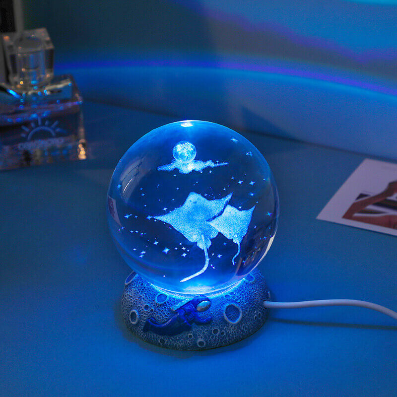 BowLift | AquaGlobe Crystal Ball Night Light | Underwater World LED Lamp | Mood Light & Decor for Home