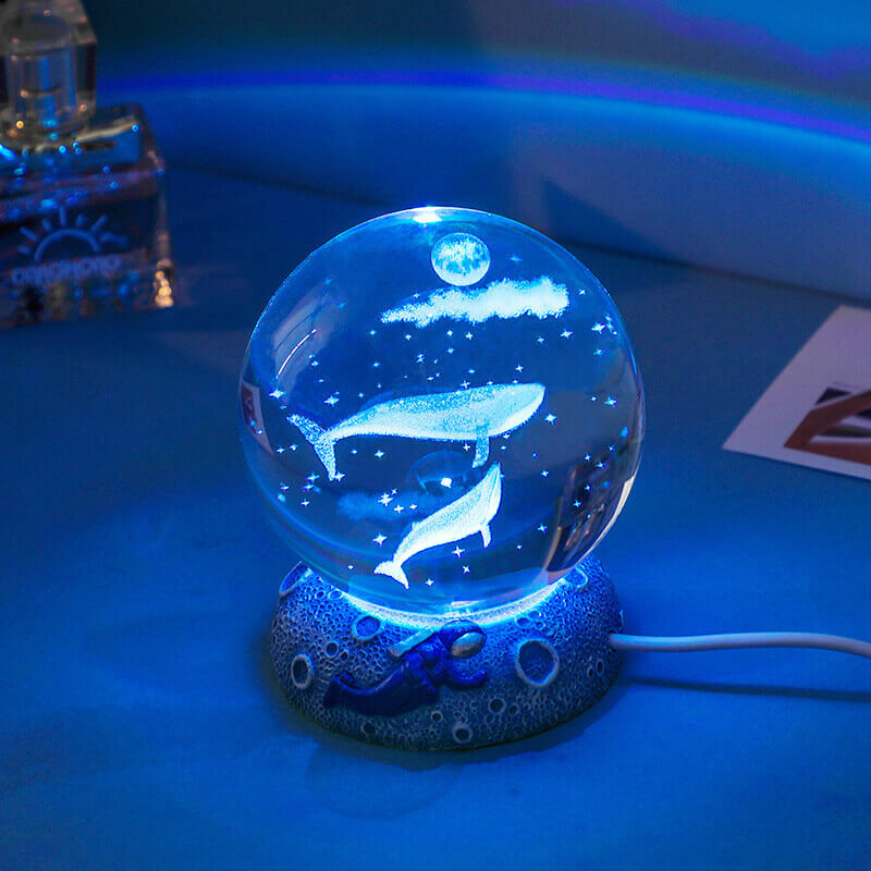 BowLift | AquaGlobe Crystal Ball Night Light | Underwater World LED Lamp | Mood Light & Decor for Home