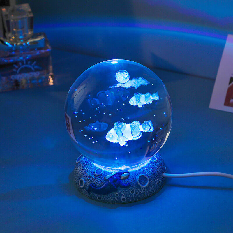 BowLift | AquaGlobe Crystal Ball Night Light | Underwater World LED Lamp | Mood Light & Decor for Home