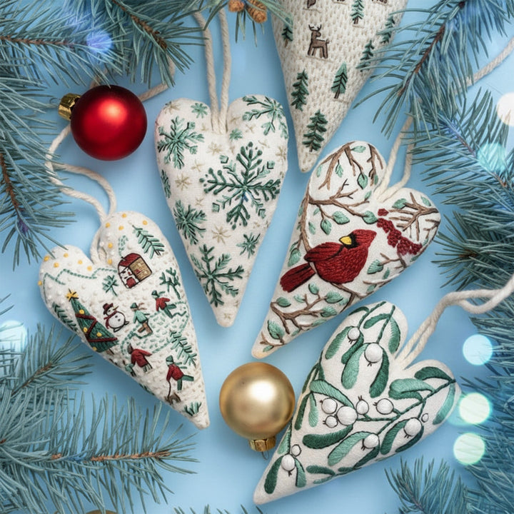 DIY Christmas Ornament Kit – Heart-Shaped Hand Embroidery Craft Bowlift